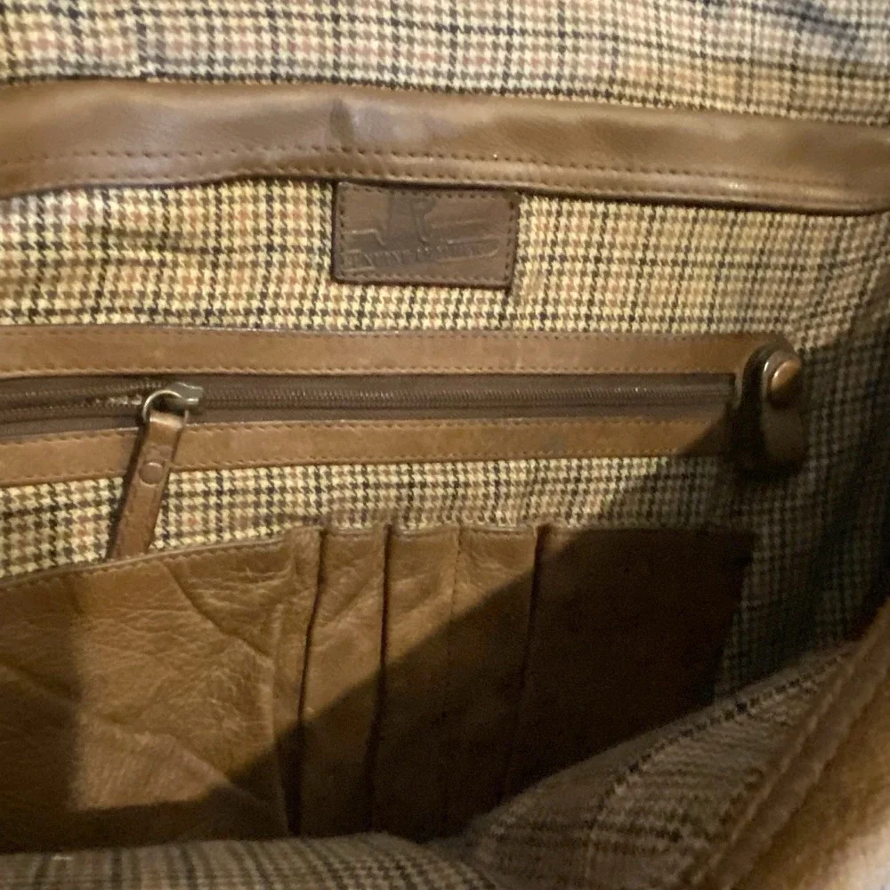 Fossil x JR leather Collab Oak‎ Tanned Messenger Bag Houndstooth Lined Large